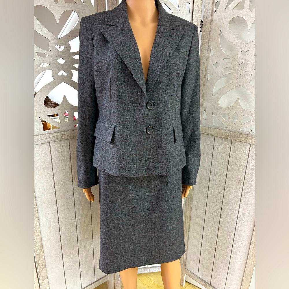 Evan Picone Tweed Charcoal Skirt Suit Set Size 10